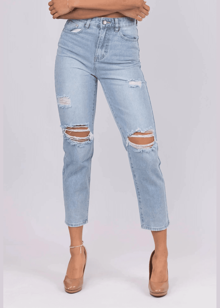 Wakee Light Blue Distressed Mum Jeans