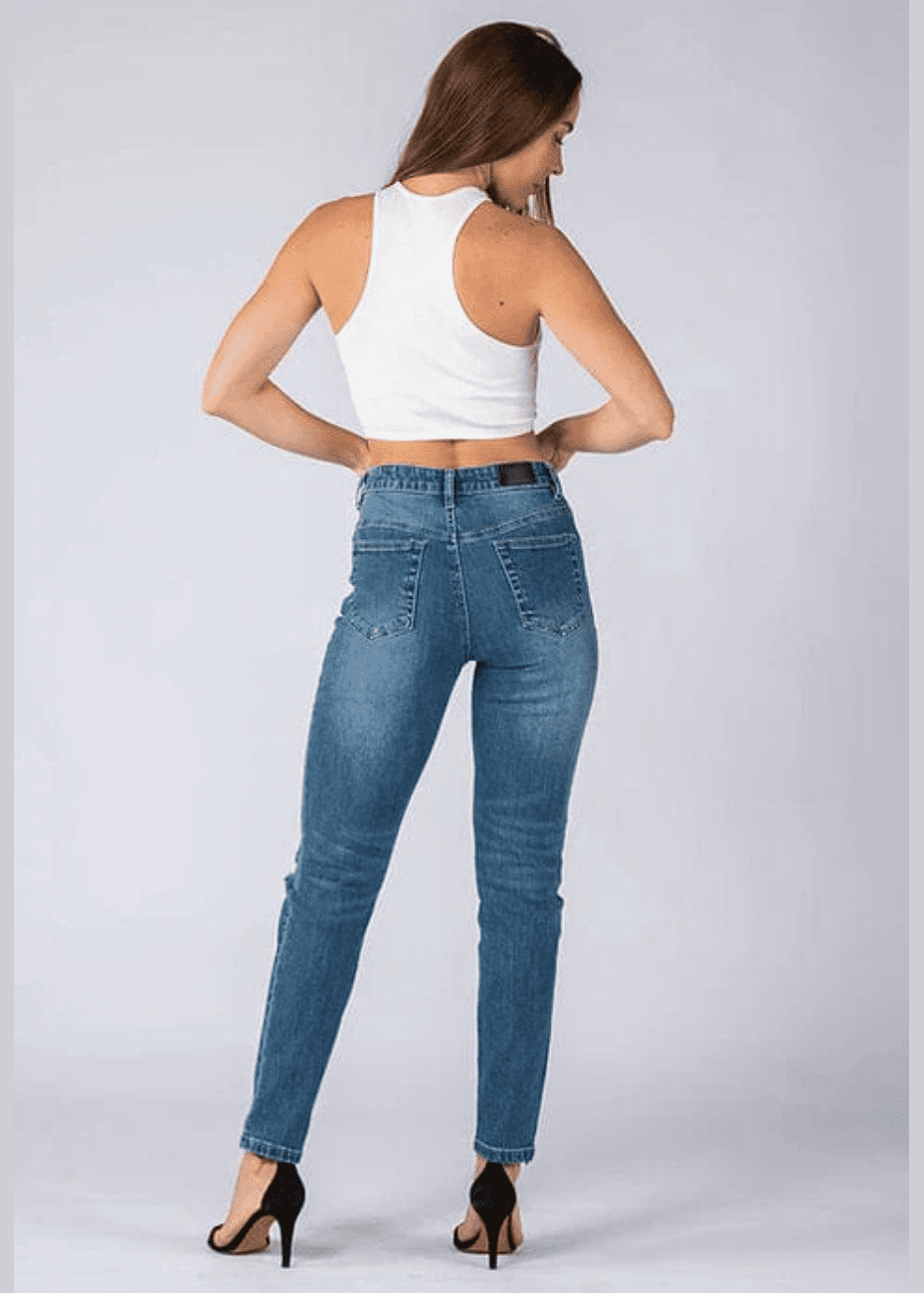 Wakee Dark Blue Distressed Straight Leg Jeans