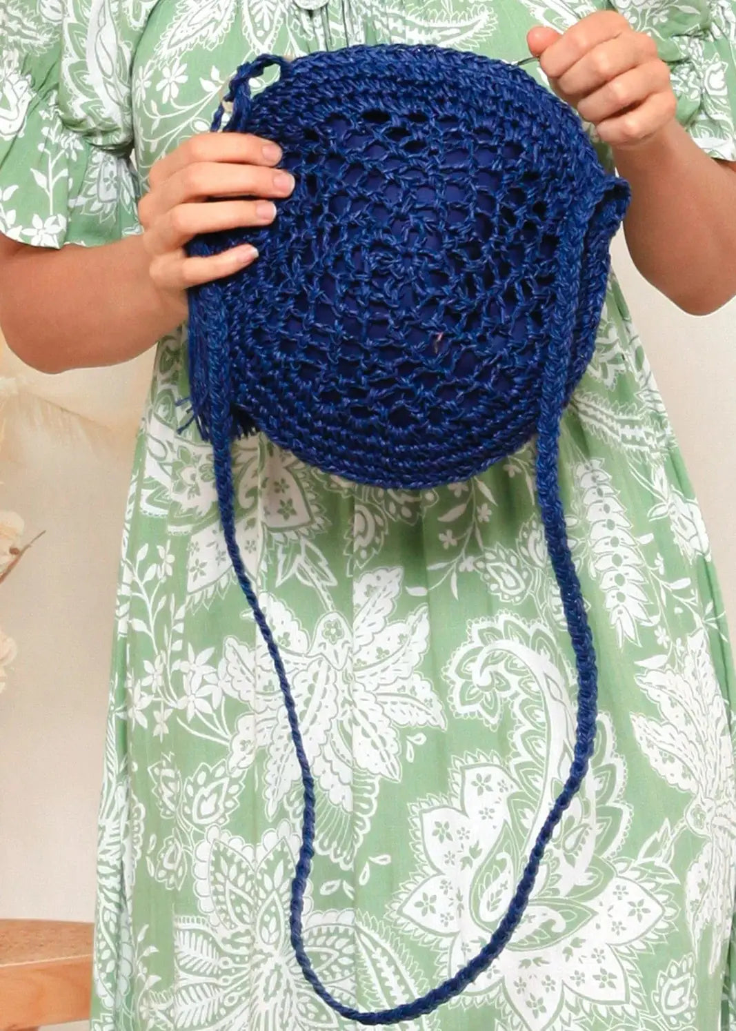 Small Round Woven Handbag - Dark Blue - Elegant Women's Fashion: Dresses, Tops, Knits, Hats, Handbags & More - Rose Tide