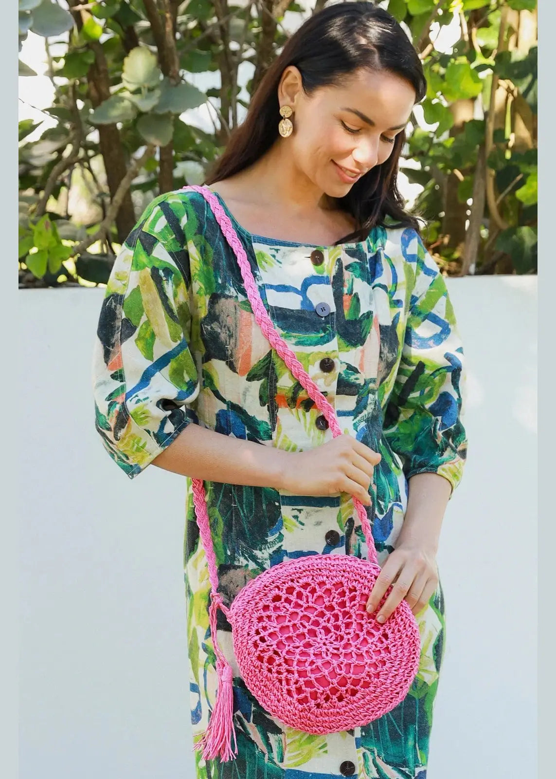 Small Round Woven Handbag - Pink - Elegant Women's Fashion: Dresses, Tops, Knits, Hats, Handbags & More - Rose Tide