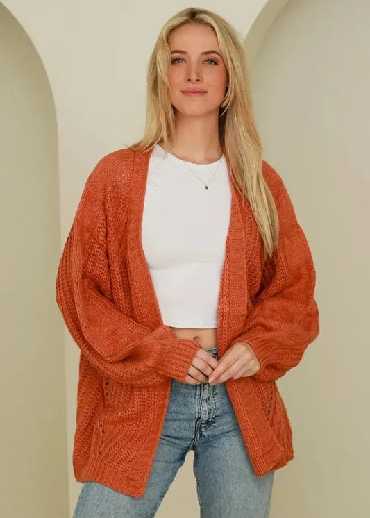 Organge Knit Cardigan - Elegant Women's Fashion: Dresses, Tops, Knits, Hats, Handbags & More - Rose Tide