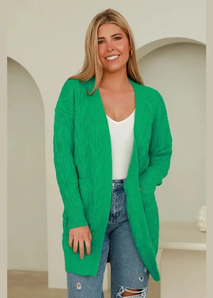 Green Knit Cardigan - Elegant Women's Fashion: Dresses, Tops, Knits, Hats, Handbags & More - Rose Tide