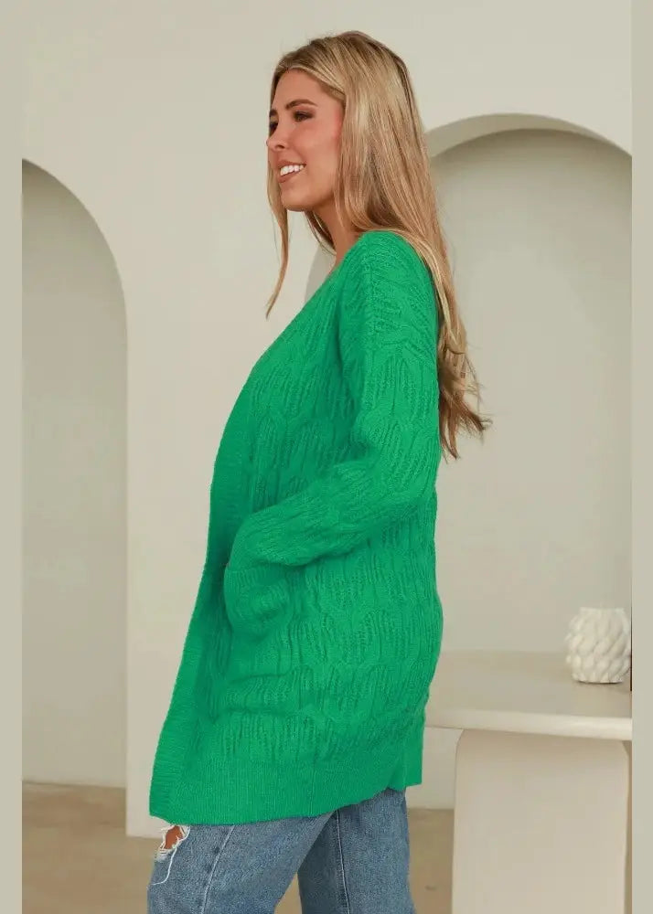 Green Knit Cardigan - Elegant Women's Fashion: Dresses, Tops, Knits, Hats, Handbags & More - Rose Tide